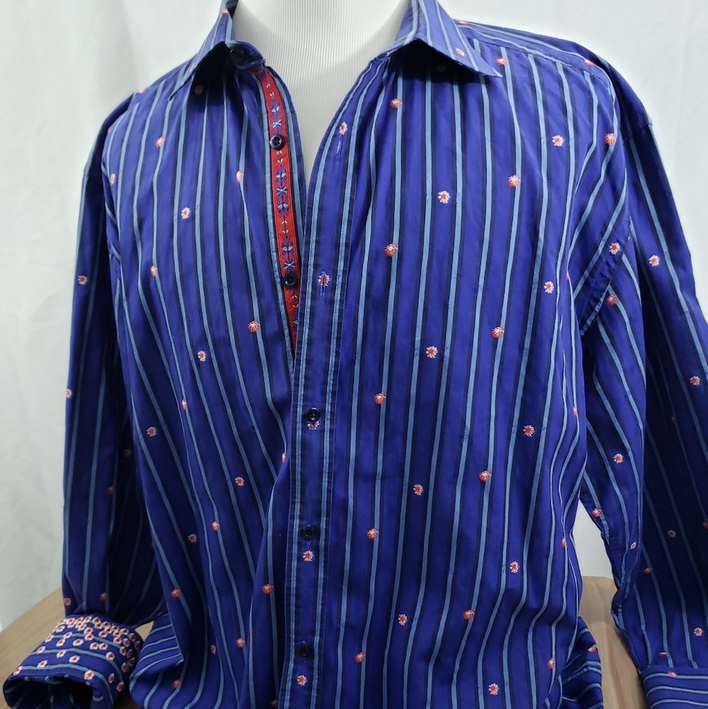 Robert Graham Striped Embroidered Shirt Men 3X